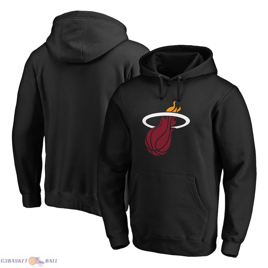 Men's Miami Heat Fanatics Black Icon Primary Logo Fitted Pullover Hoodie