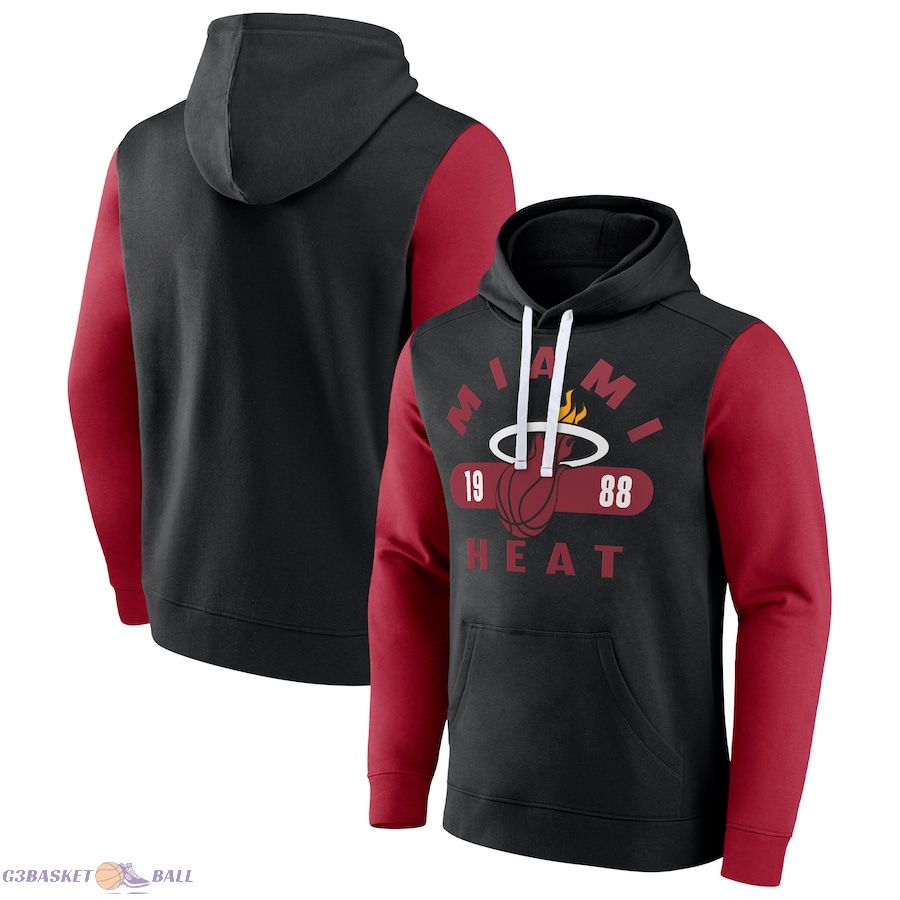 Men's Miami Heat Fanatics Black/Red Attack Colorblock Pullover Hoodie