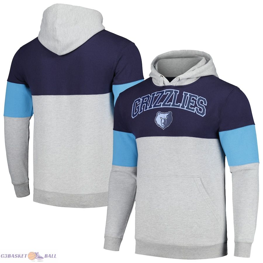 Men's Memphis Grizzlies Fanatics Navy Contrast Pieced Pullover Hoodie