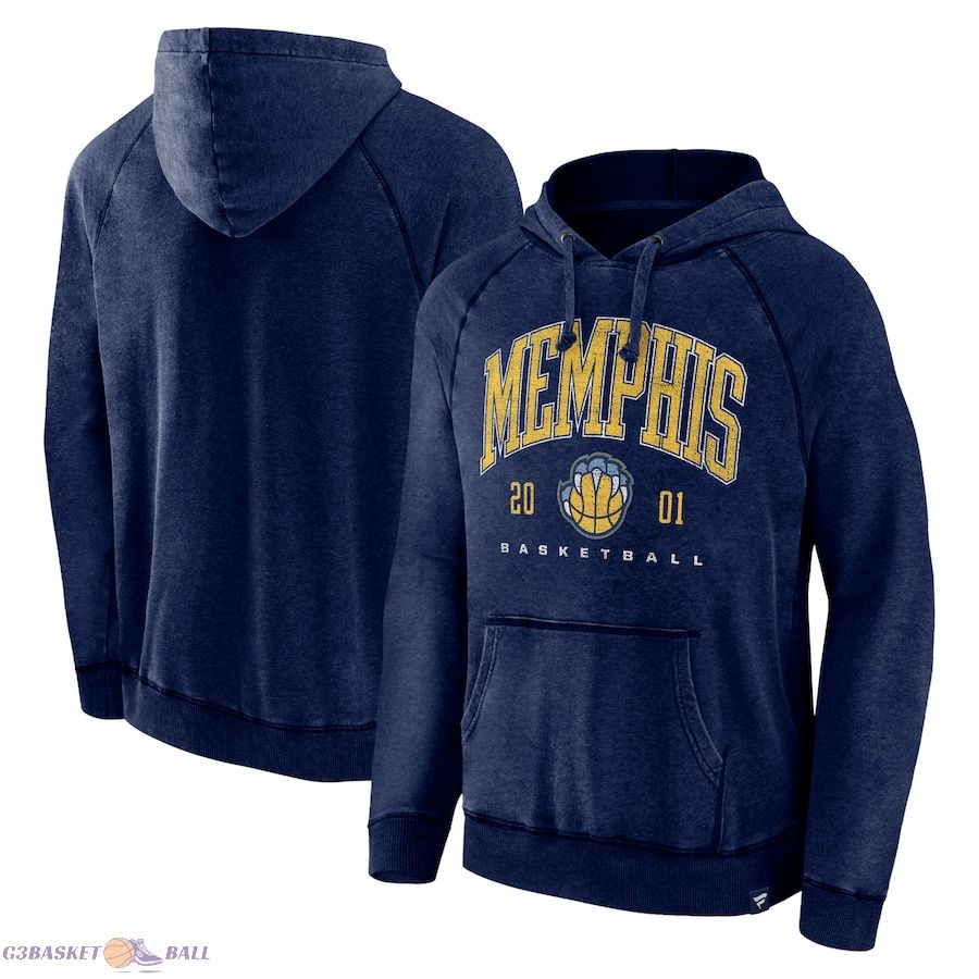 Men's Memphis Grizzlies Fanatics Heather Navy Foul Trouble Snow Wash Raglan Pullover Hoodie