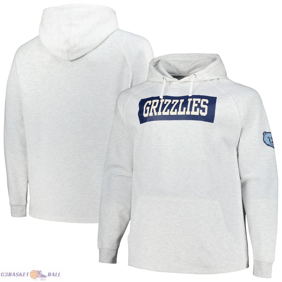 Men's Memphis Grizzlies Fanatics Ash Big & Tall Raglan Tri-Blend Pullover Hoodie