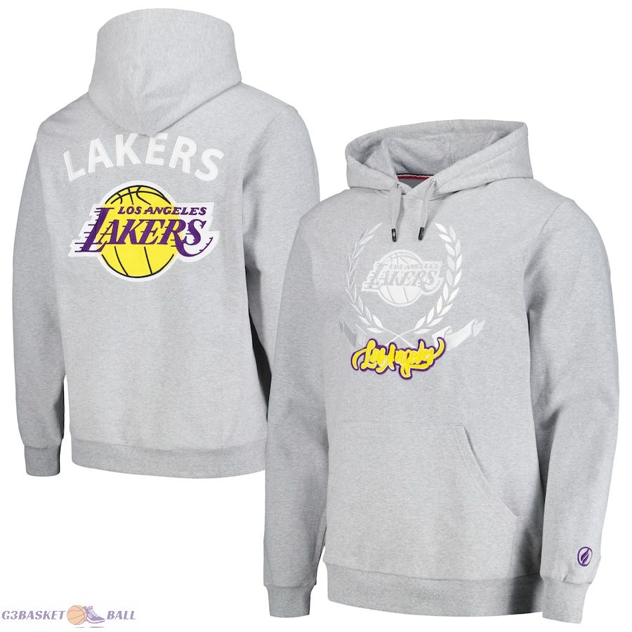 Unisex Los Angeles Lakers FISLL Heather Gray Heritage Crest Pullover Hoodie