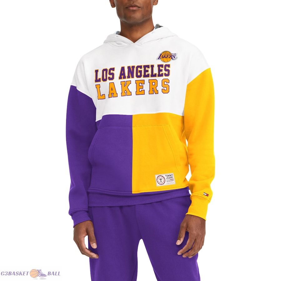 Men's Los Angeles Lakers Tommy Jeans White/Purple Andrew Split Pullover Hoodie