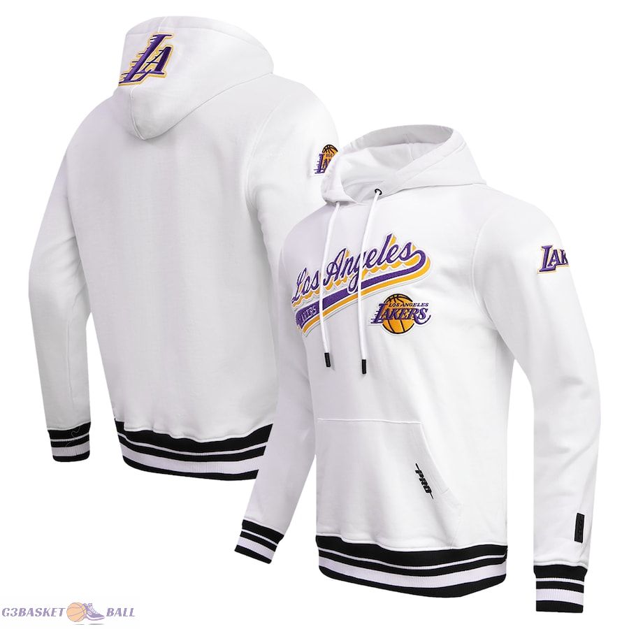 Men's Los Angeles Lakers Pro Standard White Script Tail Pullover Hoodie