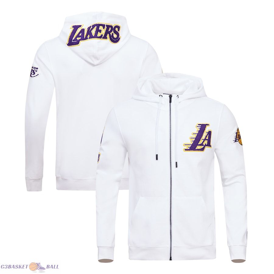 Men's Los Angeles Lakers Pro Standard White Classic Chenille Double Knit Full-Zip Pullover Hoodie