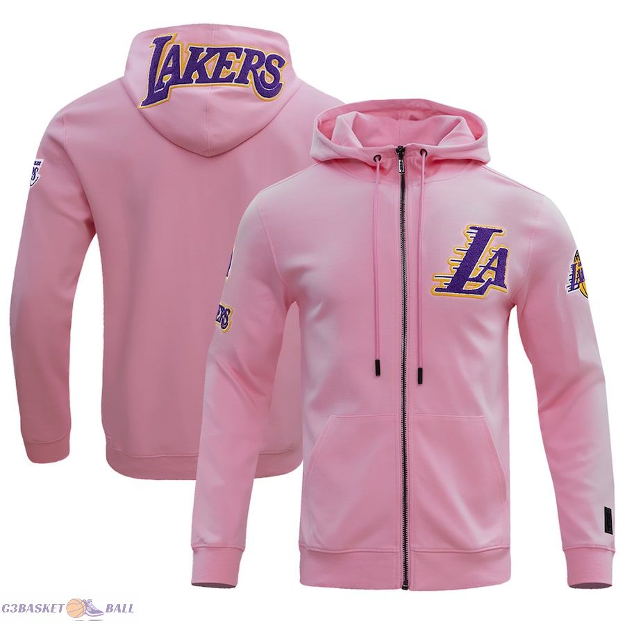 Men's Los Angeles Lakers Pro Standard Pink Classic Chenille Double Knit Full-Zip Pullover Hoodie