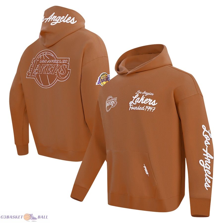 Men's Los Angeles Lakers Pro Standard Brown Paint the City Drop Shoulder Pullover Hoodie