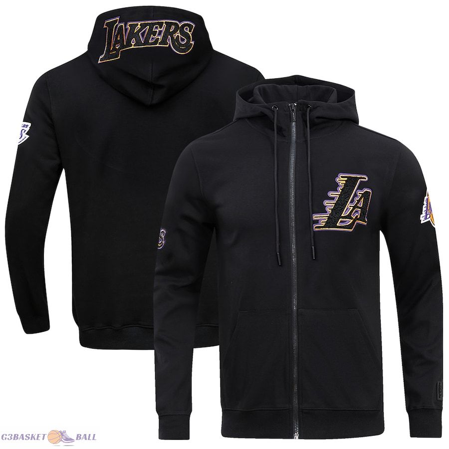 Men's Los Angeles Lakers Pro Standard Black Classic Chenille Double Knit Full-Zip Pullover Hoodie