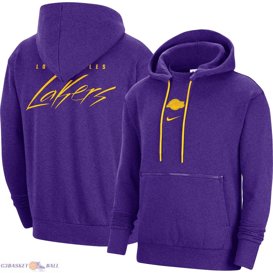 Men's Los Angeles Lakers Nike Heather Purple Courtside Versus Flight Pullover Hoodie