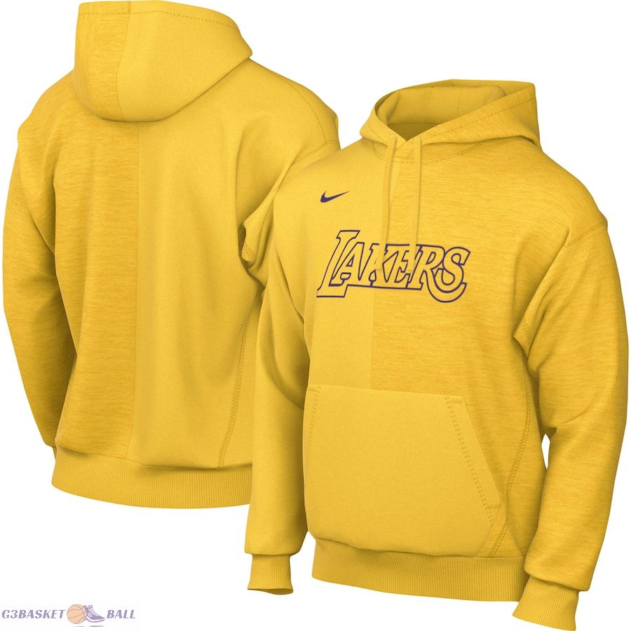 Men's Los Angeles Lakers Nike Gold Courtside Versus Stitch Split Pullover Hoodie