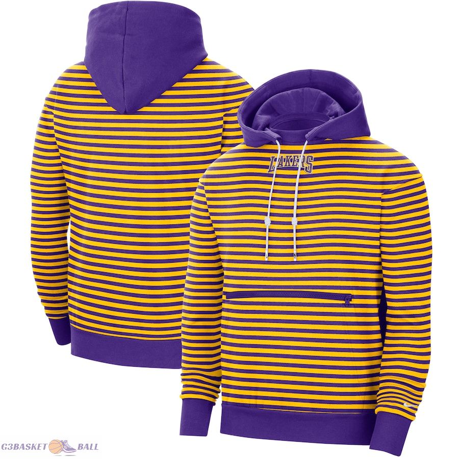 Men's Los Angeles Lakers Nike Gold/Purple 75th Anniversary Courtside Striped Pullover Hoodie