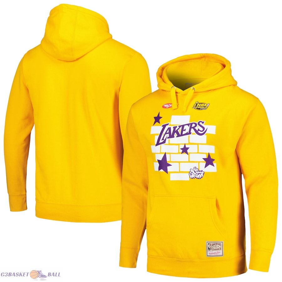 Men's Los Angeles Lakers Mitchell & Ness x Tats Cru Gold Hardwood Classics Brick Pullover Hoodie