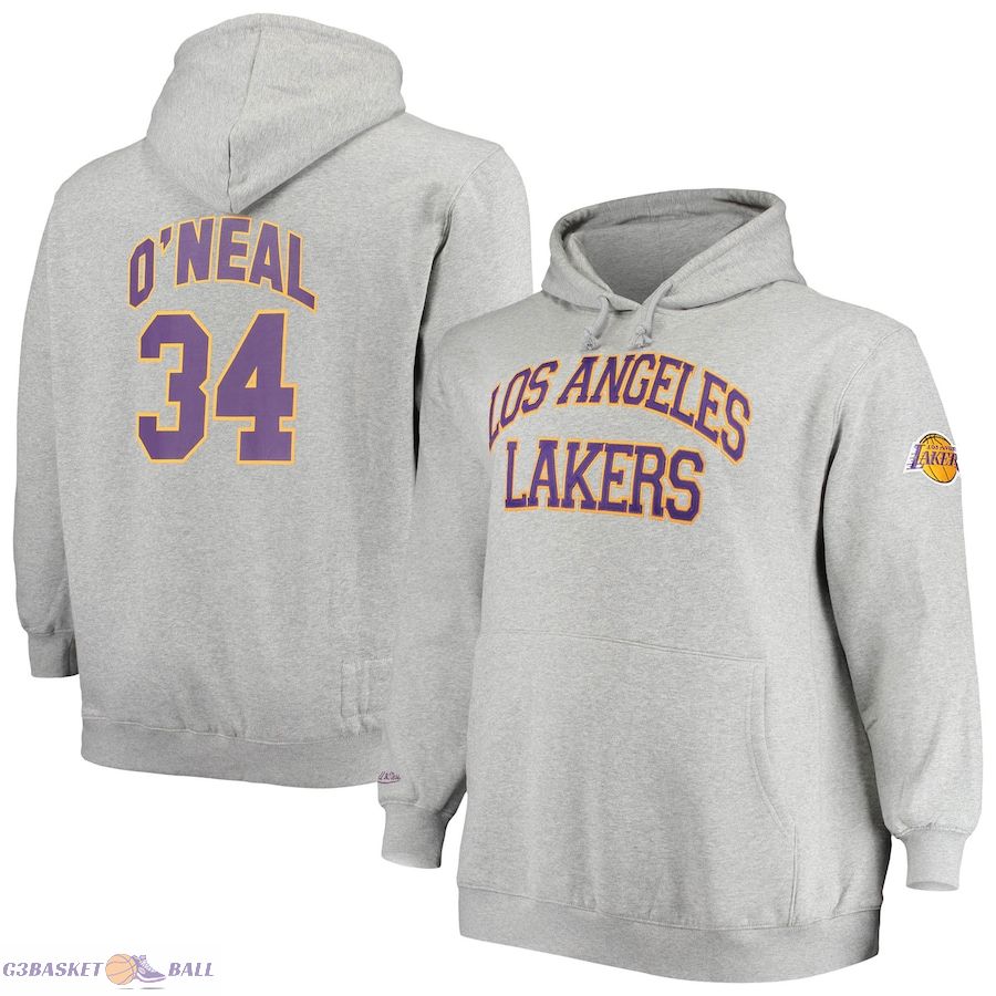 Men's Los Angeles Lakers Shaquille O'Neal Mitchell & Ness Heathered Gray Big & Tall Name & Number Pullover Hoodie