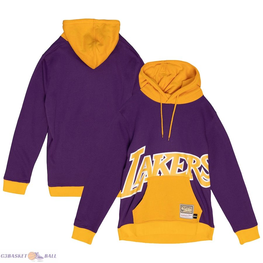 Men's Los Angeles Lakers Mitchell & Ness Purple Hardwood Classics Big Face 5.0 Pullover Hoodie