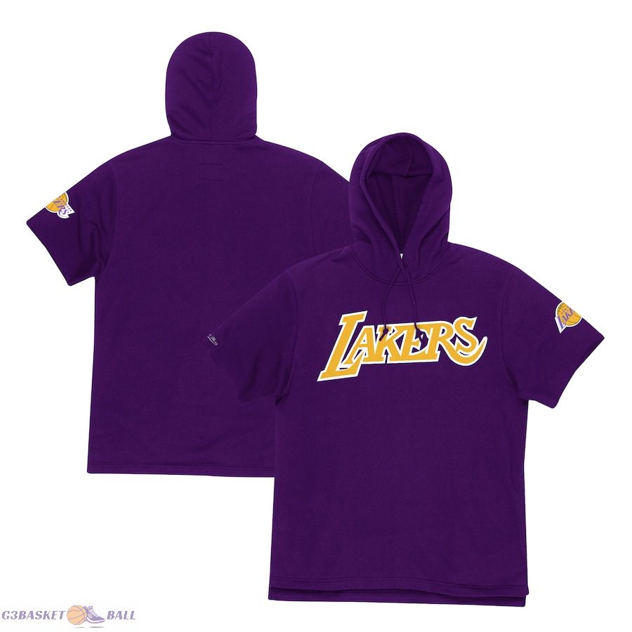 Men's Los Angeles Lakers Mitchell & Ness Purple Game Day Short Sleeve Pullover Hoodie