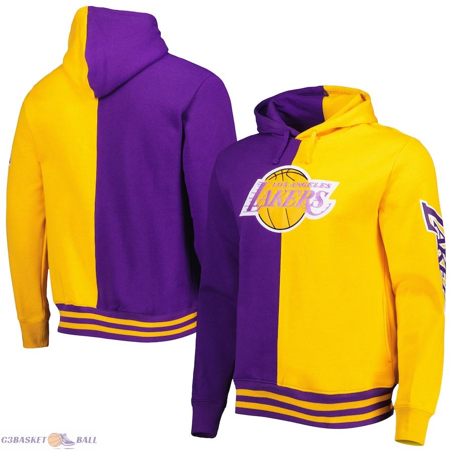 Men's Los Angeles Lakers Mitchell & Ness Purple/Gold Hardwood Classics Split Pullover Hoodie