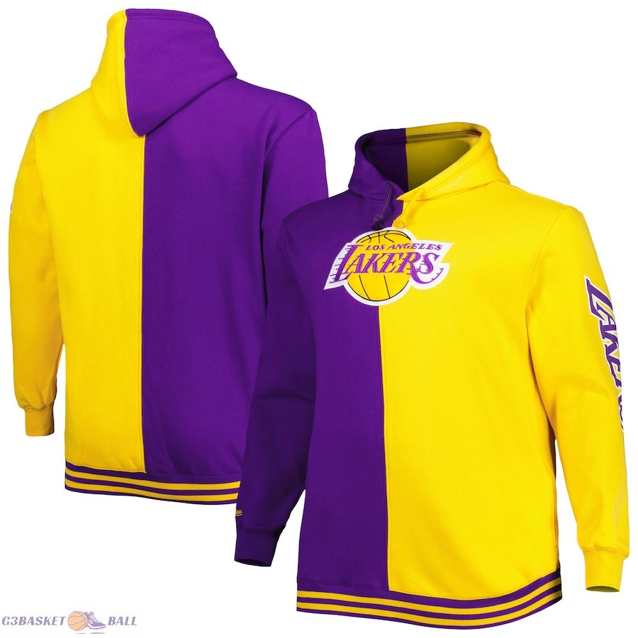 Men's Los Angeles Lakers Mitchell & Ness Purple/Gold Big & Tall Hardwood Classics Split Pullover Hoodie