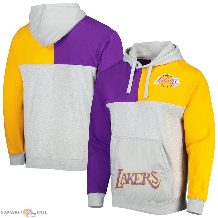 Men's Los Angeles Lakers Mitchell & Ness Heather Gray Tie-Breaker Pullover Hoodie