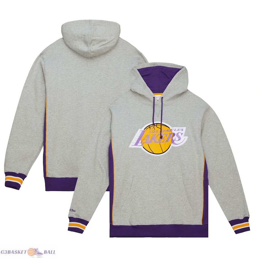 Men's Los Angeles Lakers Mitchell & Ness Heather Gray Hardwood Classics Premium Fleece Pullover Hoodie