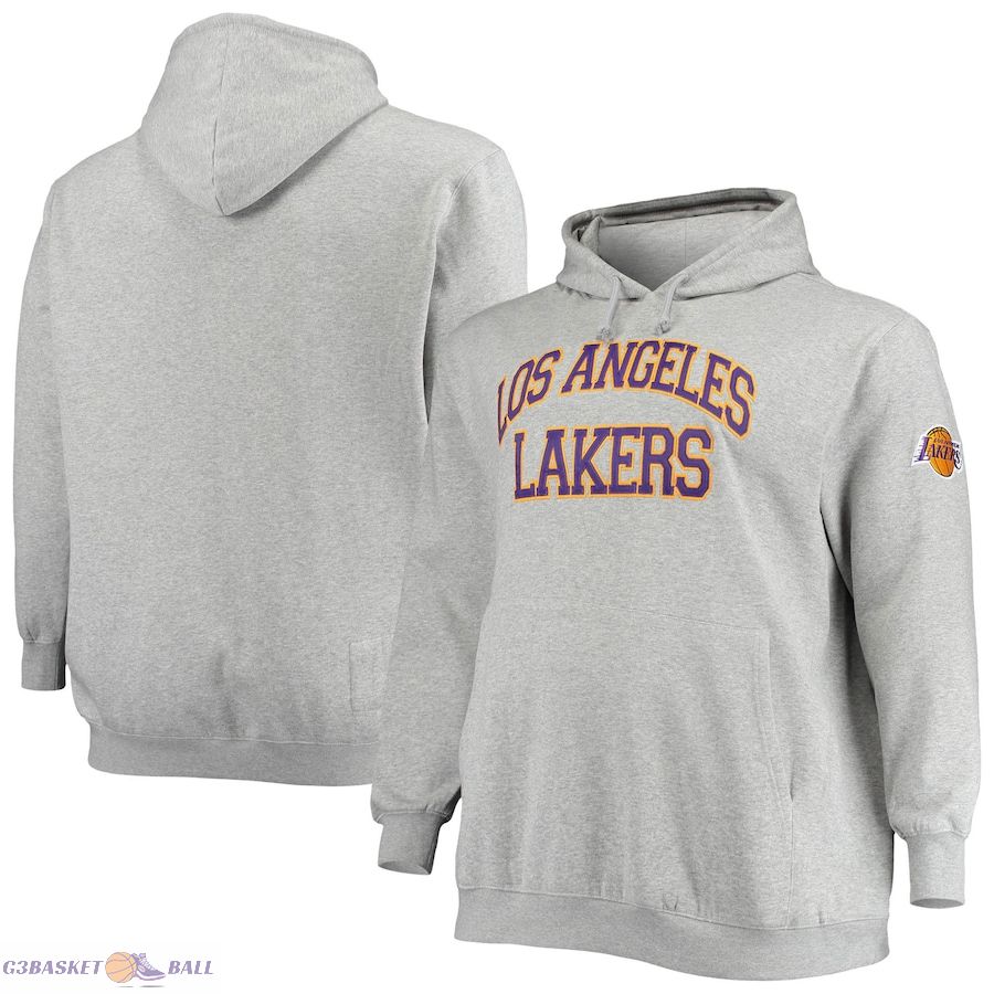 Men's Los Angeles Lakers Mitchell & Ness Heathered Gray Hardwood Classics Big & Tall Throwback Pullover Hoodie