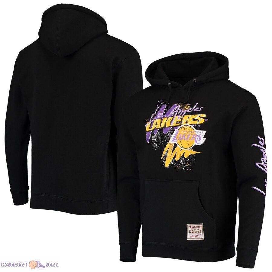 Men's Los Angeles Lakers Mitchell & Ness Black Hardwood Classics Hyper Hoops Pullover Hoodie