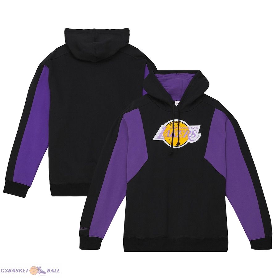 Men's Los Angeles Lakers Mitchell & Ness Black Color Block 2.0 Fleece Pullover Hoodie