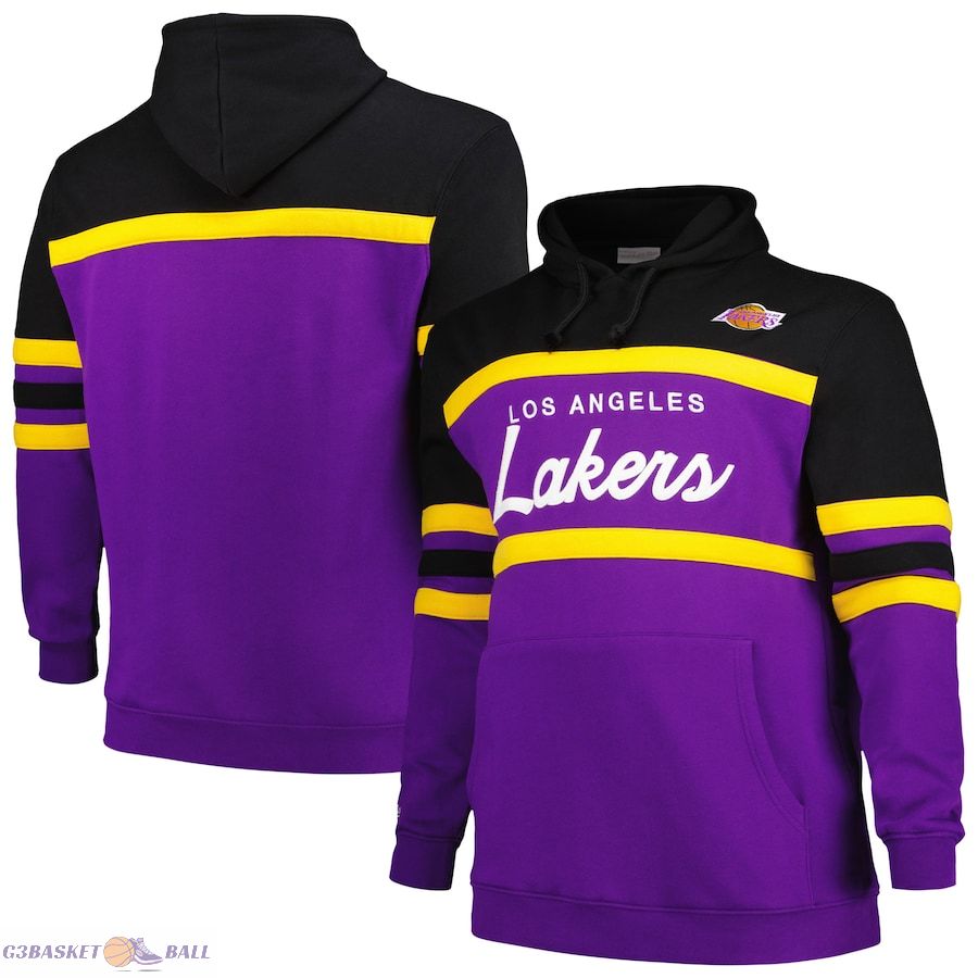 Men's Los Angeles Lakers Mitchell & Ness Black Big & Tall Hardwood Classics Head Coach Pullover Hoodie