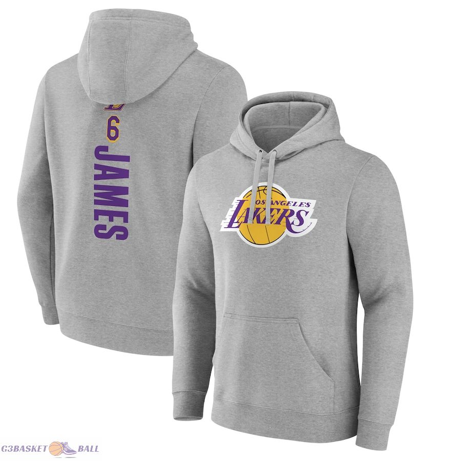 Men's Los Angeles Lakers LeBron James Heathered Gray Playmaker Name & Number Pullover Hoodie