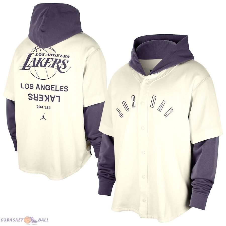 Men's Los Angeles Lakers Jordan Brand Cream/Purple Courtside Statement Edition MVP Jersey Pullover Hoodie