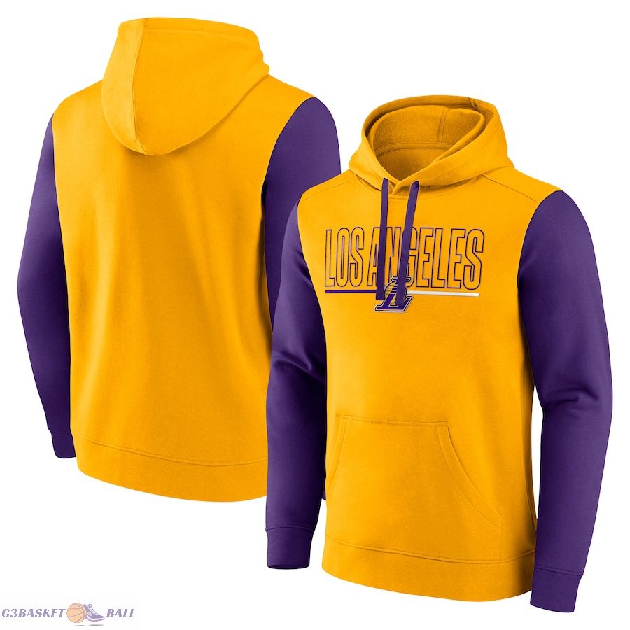 Men's Los Angeles Lakers Gold Outline Colorblock Pullover Hoodie