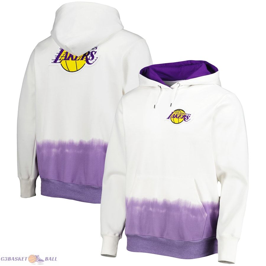 Men's Los Angeles Lakers FISLL White Double Dribble Dip-Dye Pullover Hoodie