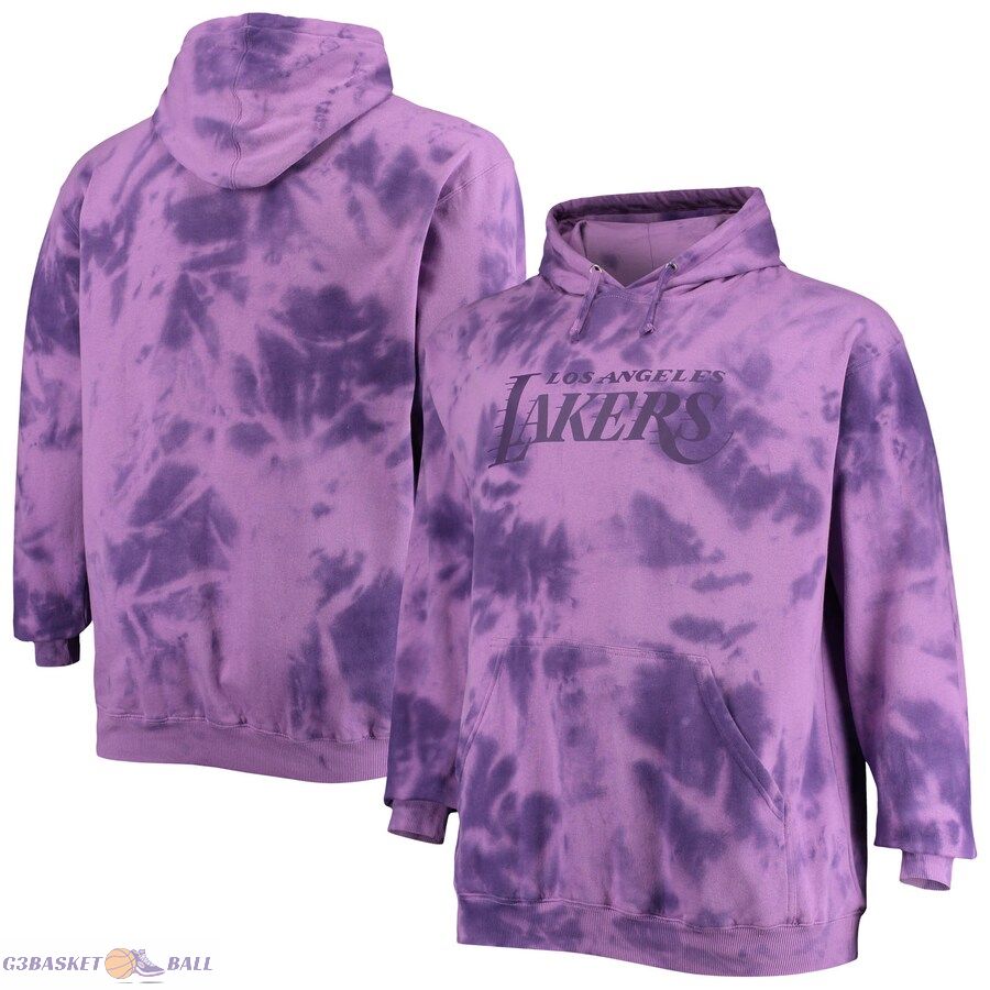 Men's Los Angeles Lakers Fanatics Purple Big & Tall Wordmark Cloud-Dye Pullover Hoodie