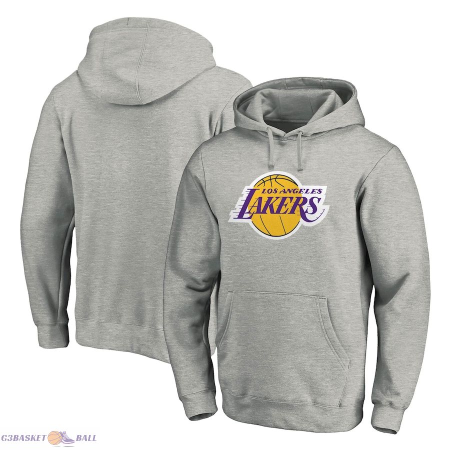 Men's Los Angeles Lakers Fanatics Heather Gray Team Primary Logo Fitted Pullover Hoodie