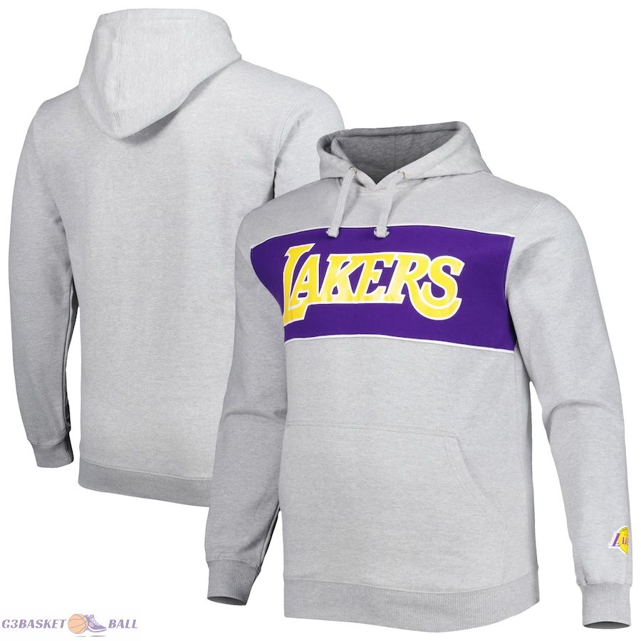 Men's Los Angeles Lakers Fanatics Heather Gray Big & Tall Wordmark Pullover Hoodie