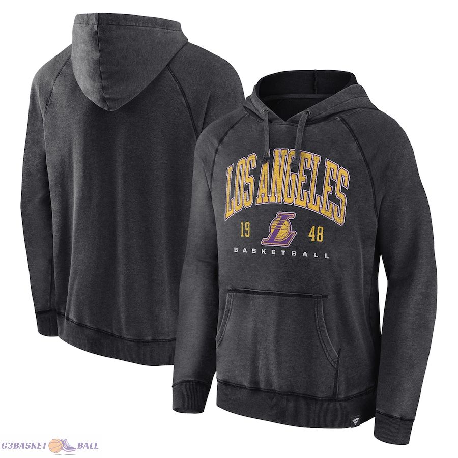 Men's Los Angeles Lakers Fanatics Heather Charcoal Foul Trouble Snow Wash Raglan Pullover Hoodie