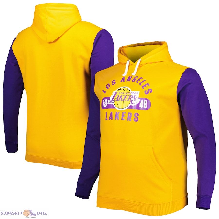 Men's Los Angeles Lakers Fanatics Gold/Purple Big & Tall Bold Attack Pullover Hoodie