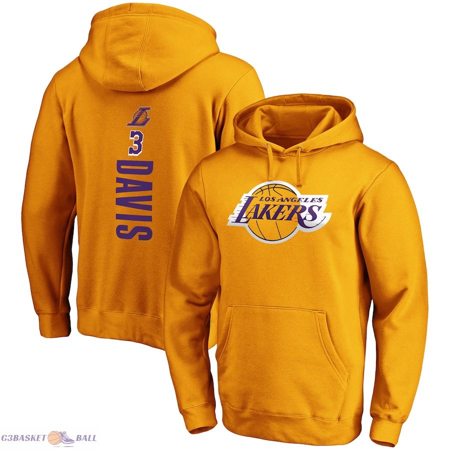 Men's Los Angeles Lakers Anthony Davis Fanatics Gold Playmaker Name & Number Fitted Pullover Hoodie