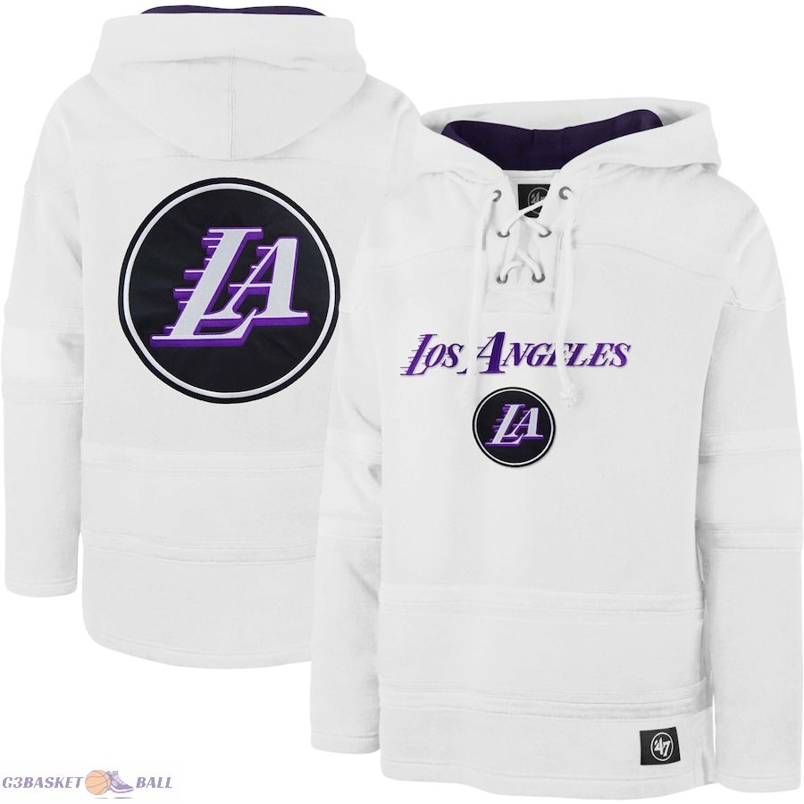 Men's Los Angeles Lakers '47 White 2022/23 Pregame MVP Lacer Pullover Hoodie - City Edition