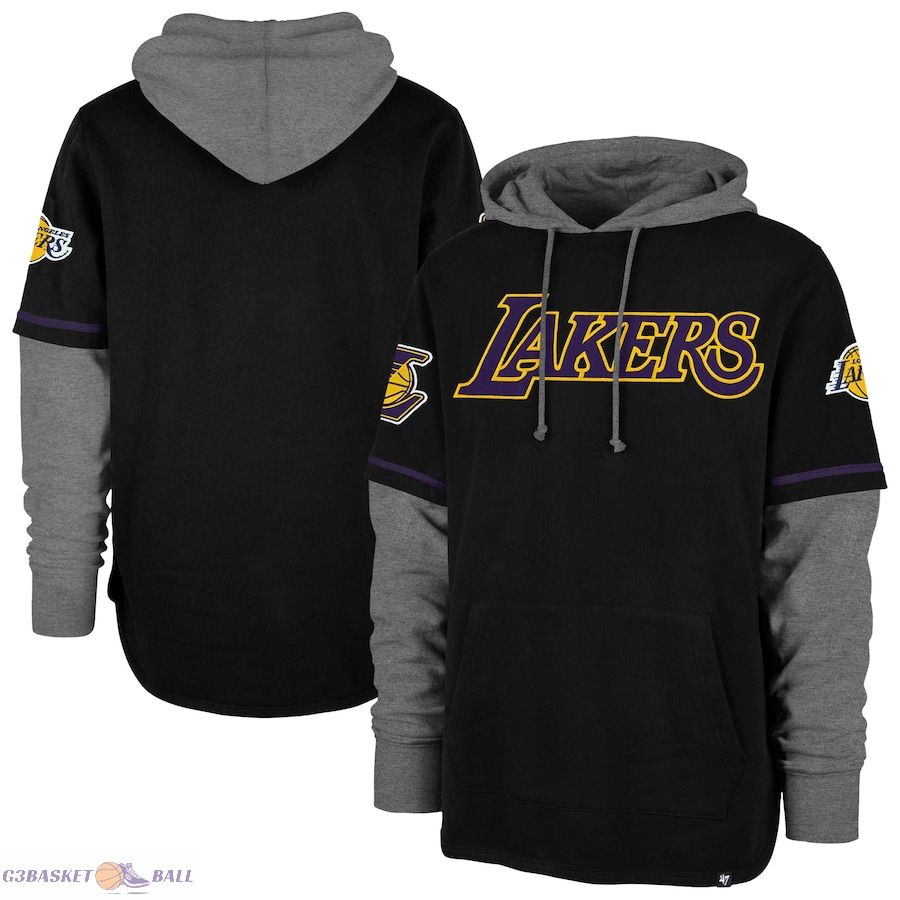 Men's Los Angeles Lakers '47 Black Trifecta Shortstop Pullover Hoodie