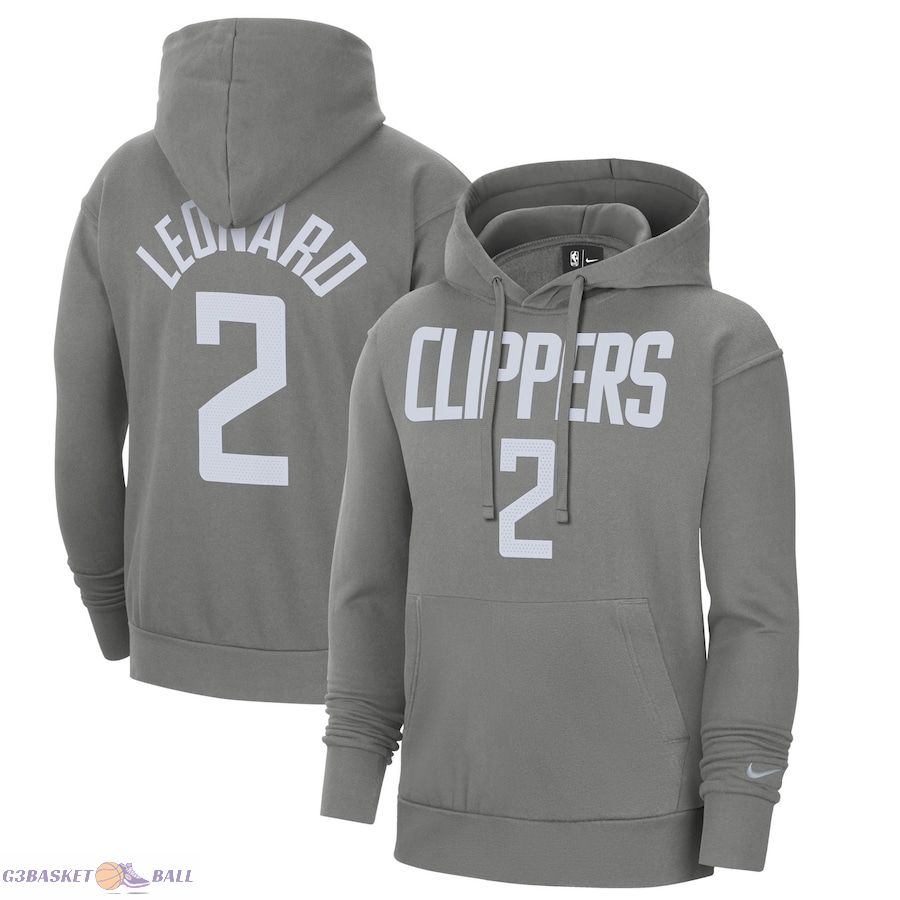 Men's LA Clippers Kawhi Leonard Nike Gray 2020/21 Earned Edition Name & Number Pullover Hoodie