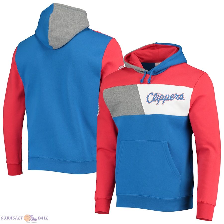 Men's LA Clippers Mitchell & Ness Royal Hardwood Classics Colorblock Fleece Pullover Hoodie