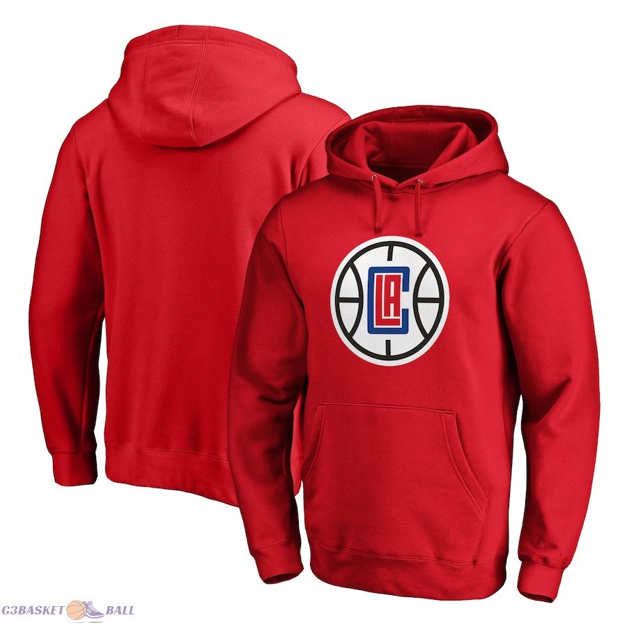 Men's LA Clippers Fanatics Red Icon Primary Logo Fitted Pullover Hoodie