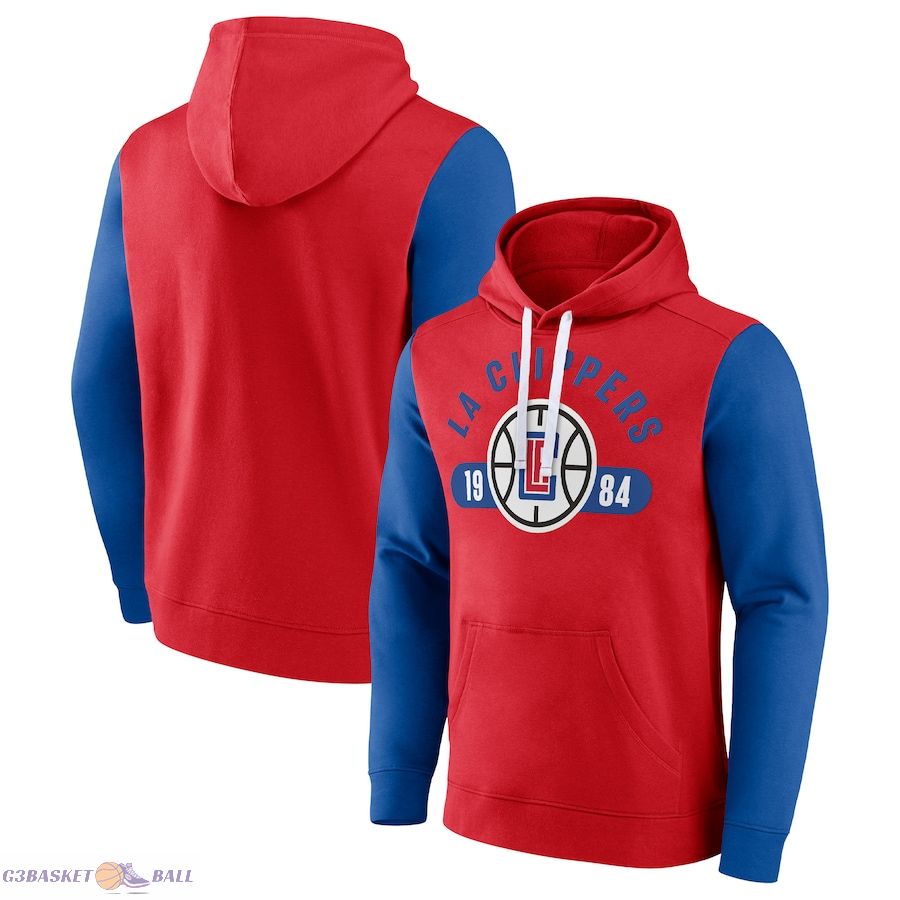 Men's LA Clippers Fanatics Red/Royal Attack Colorblock Pullover Hoodie