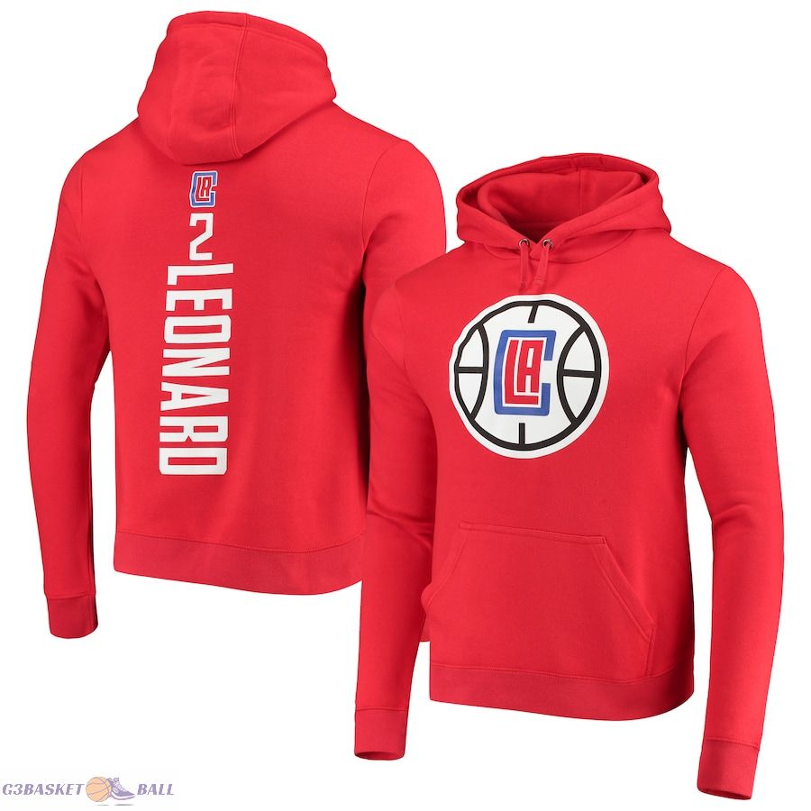 Men's LA Clippers Kawhi Leonard Fanatics Red Playmaker Name & Number Fitted Pullover Hoodie