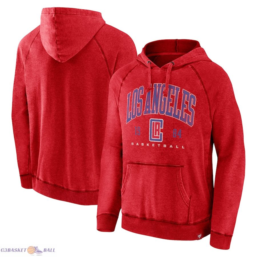 Men's LA Clippers Fanatics Heather Red Foul Trouble Snow Wash Raglan Pullover Hoodie