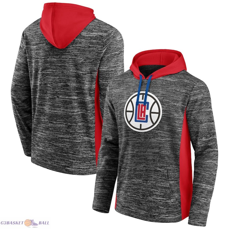 Men's LA Clippers Fanatics Heathered Charcoal Instant Replay Colorblocked Pullover Hoodie