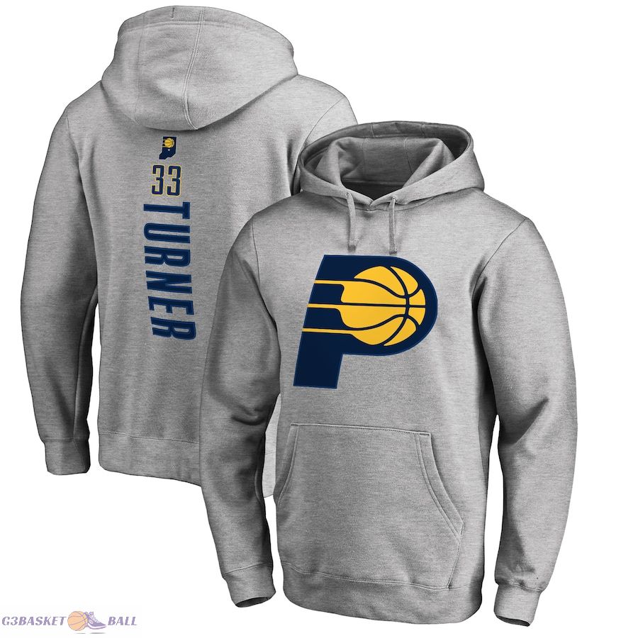 Men's Indiana Pacers Myles Turner Heathered Gray Backer Name and Number Pullover Hoodie