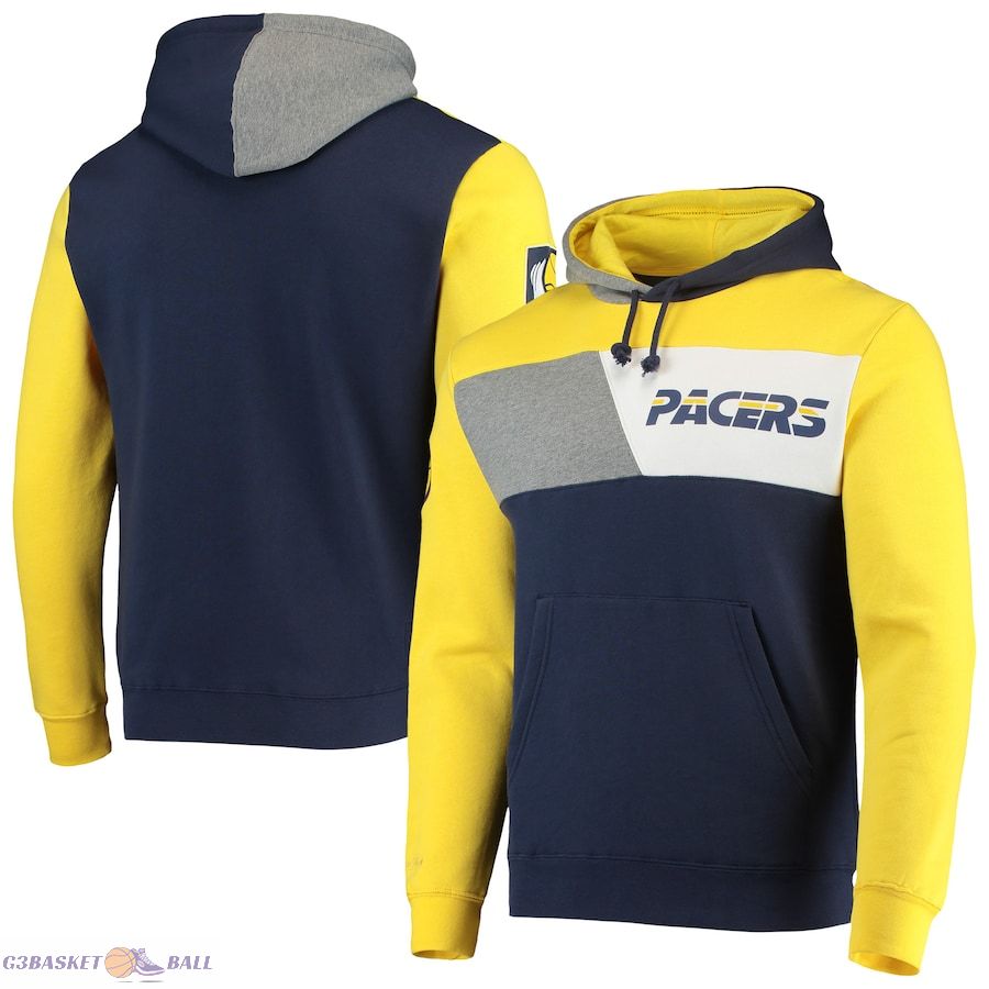 Men's Indiana Pacers Mitchell & Ness Navy Hardwood Classics Colorblock Pullover Hoodie