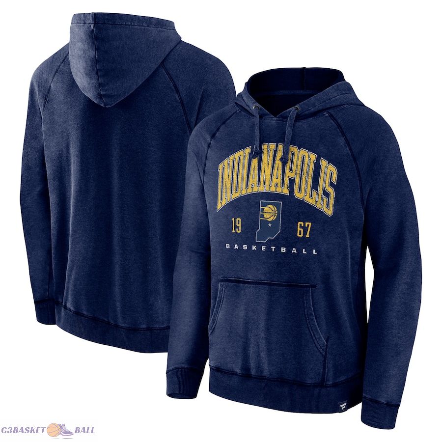 Men's Indiana Pacers Fanatics Heather Navy Foul Trouble Snow Wash Raglan Pullover Hoodie