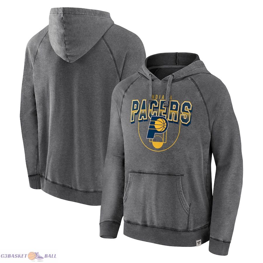 Men's Indiana Pacers Fanatics Gray True Classics Vintage Snow Wash Raglan Pullover Hoodie